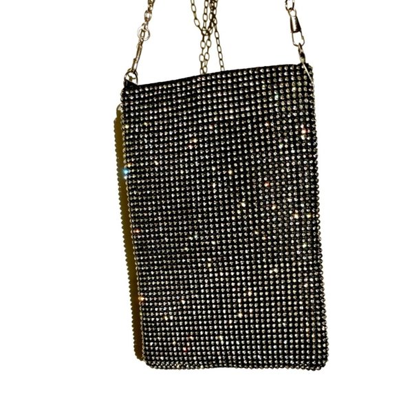 Rhinestone encrusted mini bag with removable crossbody chain strap, 5" x 8" - Picture 2 of 13